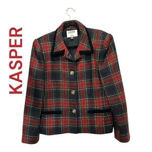 Kasper Red and Black Plaid Blazer